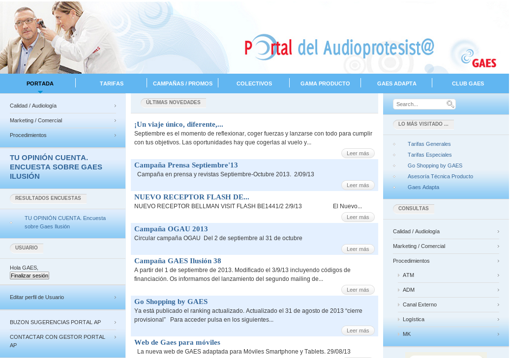 GAES Portal del Audioprotesista, intranet Joomla
