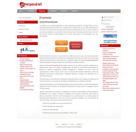 Web corporativa Joomla aeroespacial.net