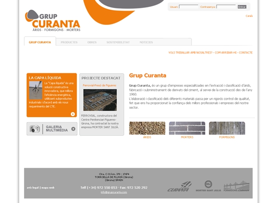 Web corporativa Joomla Grupcuranta: àrids, morters i formigons