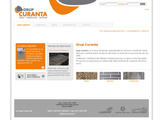 Web Grup Curanta Home Web corporativa Joomla Grupcuranta: àrids, morters i formigons