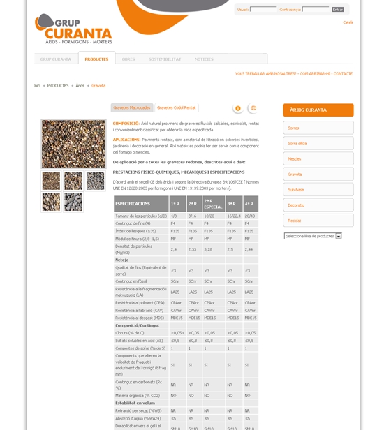 Web Grup Curanta Materiales Web corporativa Joomla Grupcuranta: àrids, morters i formigons