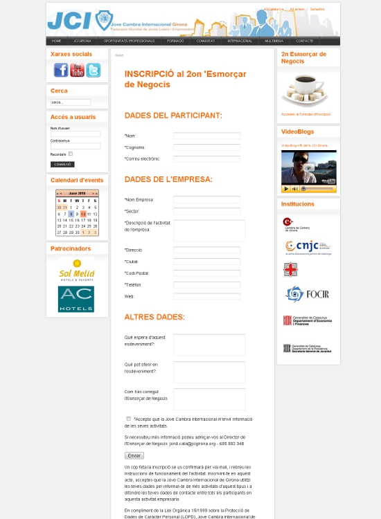 Página web JCI Girona inscripciones Web corporativa Joomla jove cambra internacional girona