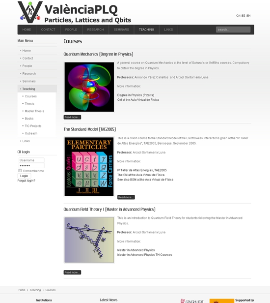 Página web Universidad de Valencia Dpto Física Teórica investigación Web Joomla universidad de valencia departamento fisica teorica